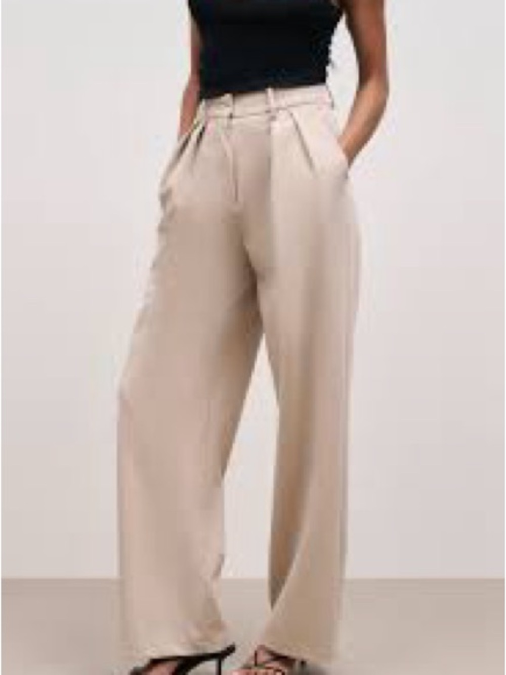 Because of Alice Wide-Leg Pleated Trousers Size S Beige Corporate Fall Capsule